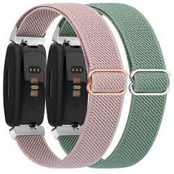 Meliya 2er-Pack elastische Bänder für Fitbit Inspire 2, verstellbares, weiches Stretch-Nylon, Sport-Ersatzarmband für Inspire 2/Inspire/Inspire HR Fitness-Tracker, Damen und Herren, Rosa + Grün von Meliya