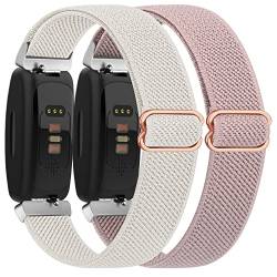 Meliya 2er-Pack elastische Bänder für Fitbit Inspire 2, verstellbares, weiches Stretch-Nylon, Sport-Ersatzarmband für Inspire 2 / Inspire/Inspire HR Fitness-Tracker Damen Herren (Starlight + Pink) von Meliya