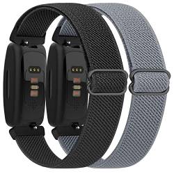 Meliya 2er-Pack elastische Bänder für Fitbit Inspire 2, verstellbares, weiches Stretch-Nylon, Sport-Ersatzarmband für Inspire 2 / Inspire/Inspire HR Fitness-Tracker Damen Herren (schwarz + blaugrau) von Meliya