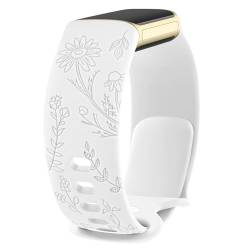 Meliya Armband mit Blumengravur, kompatibel mit Fitbit Charge 6/Charge 5, Armband für Frauen und Mädchen, weiches Silikon, Sport-Ersatzarmband für Fitbit Charge 6 von Meliya