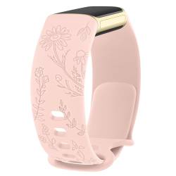 Meliya Armband mit Blumengravur, kompatibel mit Fitbit Charge 6/Charge 5, Armband für Frauen und Mädchen, weiches Silikon, Sport-Ersatzarmband für Fitbit Charge 6 von Meliya
