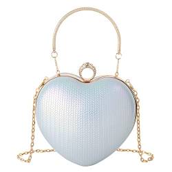 Meliyya Damen Herzförmige Clutch Kristall Handtasche Handgriff Kette Abendtasche Hochzeit Schultertasche Umhängetasche, Blau von Meliyya