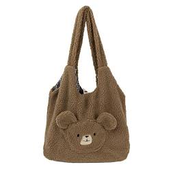 Meliyya Damen Kuschelige Handtasche Winter Tote Bag Warme Flauschige Bär Schultertasche Große Damentasche Plüsch Shopper aus Kunstfell für Uni Arbeit Mädchen Schule von Meliyya