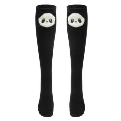 Meliyya Kniestrumpf Mädchen Cartoon Pandabär Overknee Strümpfe Oberschenkel Socken Einheitsgröße, Schwarz von Meliyya