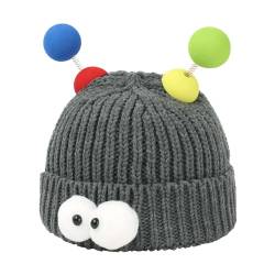 Meliyya Unisex Beanie Mütze Cartoon Lustige Wollmütze Monster Stricktmütze Wintermütze Weich Elastisch Einheitsgröße, Grau von Meliyya