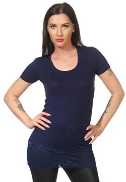 Mellice - Damen Kurzarm Longshirt Longtop Spitze (36-38, Marineblau) von Mellice