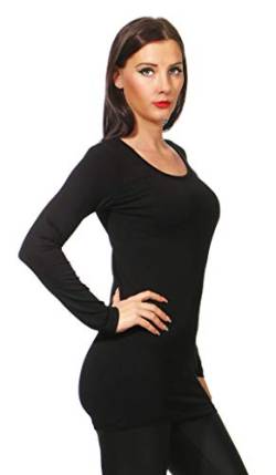 Mellice - Damen Longshirt Langarm Shirt Tunika - 045 (XL, Schwarz) von Mellice