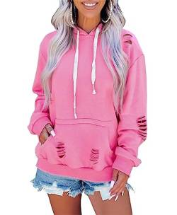 Melliflo Oversized Distressed Sweatshirts f?r Damen Trendy Hoodies, Pink, L von Melliflo