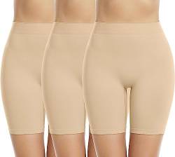 Memoryee 3 Pack Radlerhose Damen Boxershorts Unter Kleid Rock Anti Scheuern Unterhosen Kurze Leggings Panties für Unterwäsche und Yoga/Beige-3Pack/XL von Memoryee