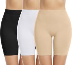 Memoryee 3 Pack Radlerhose Damen Boxershorts Unter Kleid Rock Anti Scheuern Unterhosen Kurze Leggings Panties für Unterwäsche und Yoga/Black/Beige/White-3Pack/S von Memoryee