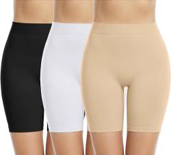 Memoryee 3 Pack Radlerhose Damen Boxershorts Unter Kleid Rock Anti Scheuern Unterhosen Kurze Leggings Panties für Unterwäsche und Yoga/Black/Beige/White-3Pack/XL von Memoryee