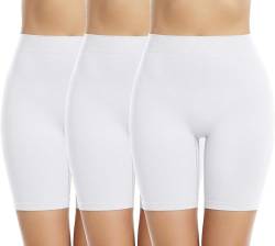 Memoryee 3 Pack Radlerhose Damen Boxershorts Unter Kleid Rock Anti Scheuern Unterhosen Kurze Leggings Panties für Unterwäsche und Yoga/White-3Pack/3XL von Memoryee