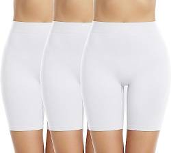 Memoryee 3 Pack Radlerhose Damen Boxershorts Unter Kleid Rock Anti Scheuern Unterhosen Kurze Leggings Panties für Unterwäsche und Yoga/White-3Pack/M von Memoryee