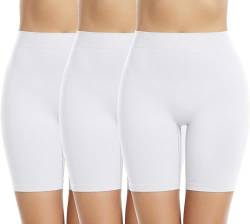 Memoryee 3 Pack Radlerhose Damen Boxershorts Unter Kleid Rock Anti Scheuern Unterhosen Kurze Leggings Panties für Unterwäsche und Yoga/White-3Pack/XL von Memoryee