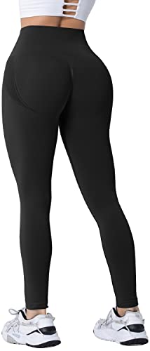 Memoryee Damen Gym Leggings Sport Scrunch Butt High Waist Push Up Boom Booty Workout Nahtlos Yoga Hosen/#2-Pure Black/L von Memoryee