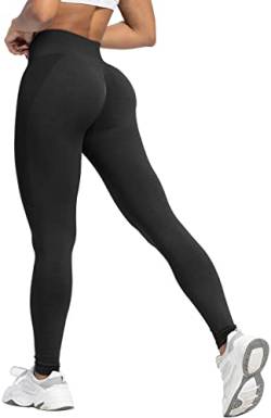 Memoryee Damen Gym Leggings Sport Scrunch Butt High Waist Push Up Boom Booty Workout Nahtlos Yoga Hosen/Black/XL von Memoryee
