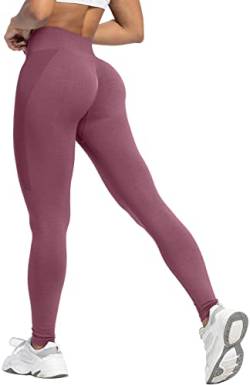 Memoryee Damen Gym Leggings Sport Scrunch Butt High Waist Push Up Boom Booty Workout Nahtlos Yoga Hosen/Fuchsia/M von Memoryee