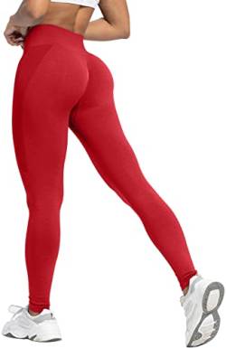 Memoryee Damen Gym Leggings Sport Scrunch Butt High Waist Push Up Boom Booty Workout Nahtlos Yoga Hosen/Red/L von Memoryee