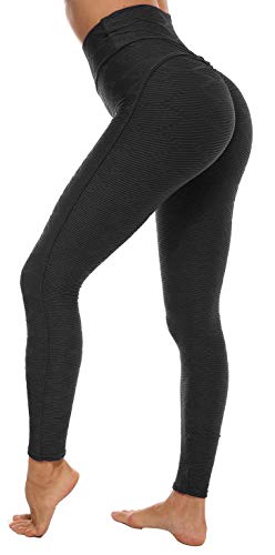 Memoryee Damen Honeycomb Leggings Geraffte Hintern Heben Hohe Taille Push Up Boom Booty Sport Leggings mit Bauchkontrolle Plus Größe Blickdichte Dehnbare Gym Yogahosen/Black-Style8-11/M von Memoryee