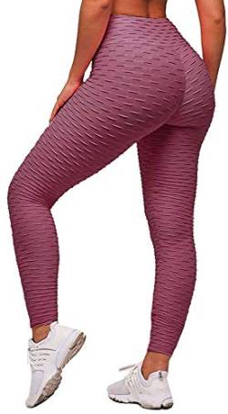 Memoryee Damen Honeycomb Leggings Geraffte Hintern Heben Hohe Taille Push Up Boom Booty Sport Leggings mit Bauchkontrolle Plus Größe Blickdichte Dehnbare Gym Yogahosen/Bohnenpaste/M von Memoryee