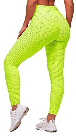 Memoryee Damen Honeycomb Leggings Geraffte Hintern Heben Hohe Taille Push Up Boom Booty Sport Leggings mit Bauchkontrolle Plus Größe Blickdichte Dehnbare Gym Yogahosen/Grün/S von Memoryee