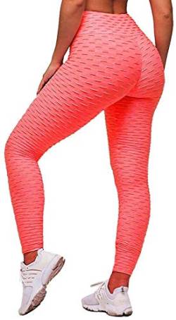 Memoryee Damen Honeycomb Leggings Geraffte Hintern Heben Hohe Taille Push Up Boom Booty Sport Leggings mit Bauchkontrolle Plus Größe Blickdichte Dehnbare Gym Yogahosen/Orange/L von Memoryee