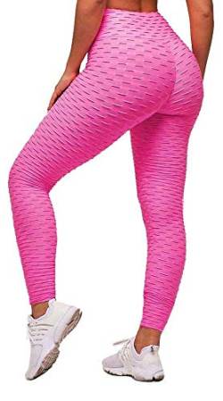 Memoryee Damen Honeycomb Leggings Geraffte Hintern Heben Hohe Taille Push Up Boom Booty Sport Leggings mit Bauchkontrolle Plus Größe Blickdichte Dehnbare Gym Yogahosen/Rose Rot/S von Memoryee