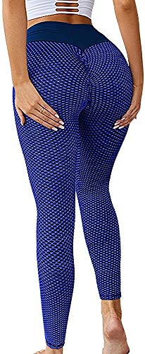 Memoryee Damen Honeycomb Leggings Geraffte Hintern Heben Hohe Taille Push Up Boom Booty Sport Leggings mit Bauchkontrolle Plus Größe Blickdichte Dehnbare Gym Yogahosen/Style2-Blue/XL von Memoryee