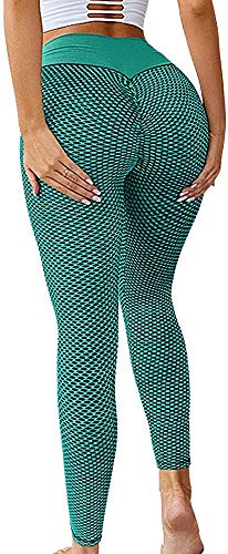 Memoryee Damen Honeycomb Leggings Geraffte Hintern Heben Hohe Taille Push Up Boom Booty Sport Leggings mit Bauchkontrolle Plus Größe Blickdichte Dehnbare Gym Yogahosen/Style2-Green/L von Memoryee