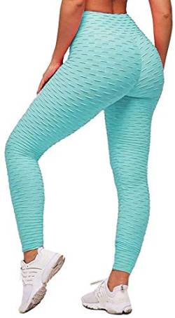 Memoryee Damen Honeycomb Leggings Geraffte Hintern Heben Hohe Taille Push Up Boom Booty Sport Leggings mit Bauchkontrolle Plus Größe Blickdichte Dehnbare Gym Yogahosen/wasserblau/M von Memoryee