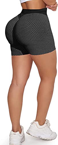 Memoryee Damen Kurze Leggings Hohe Taille mit Bauchkontrolle Sporthose Workout Kontrolle Gym Laufhose/#2 Black/L von Memoryee