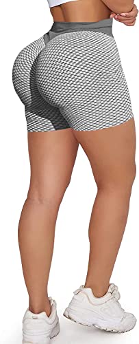 Memoryee Damen Kurze Leggings Hohe Taille mit Bauchkontrolle Sporthose Workout Kontrolle Gym Laufhose/#2 Grey/M von Memoryee