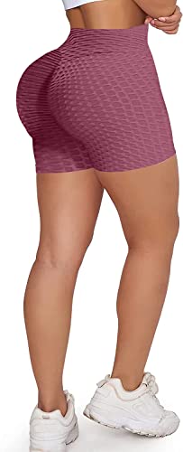 Memoryee Damen Kurze Leggings Hohe Taille mit Bauchkontrolle Sporthose Workout Kontrolle Gym Laufhose/Bean Paste/M von Memoryee
