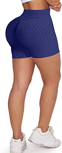Memoryee Damen Kurze Leggings Hohe Taille mit Bauchkontrolle Sporthose Workout Kontrolle Gym Laufhose/Navy/L von Memoryee