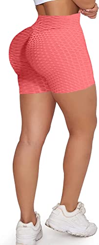 Memoryee Damen Kurze Leggings Hohe Taille mit Bauchkontrolle Sporthose Workout Kontrolle Gym Laufhose/Orange Red/L von Memoryee