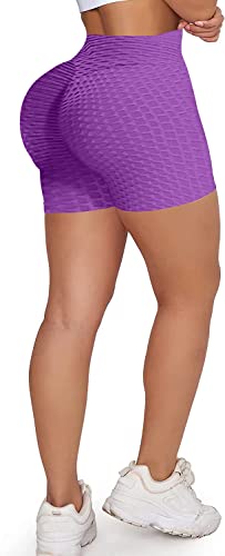 Memoryee Damen Kurze Leggings Hohe Taille mit Bauchkontrolle Sporthose Workout Kontrolle Gym Laufhose/Purple/M von Memoryee