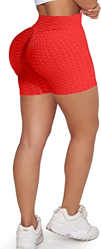 Memoryee Damen Kurze Leggings Hohe Taille mit Bauchkontrolle Sporthose Workout Kontrolle Gym Laufhose/Red/S von Memoryee