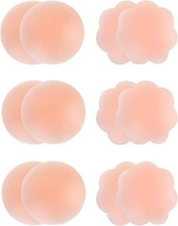 Memoryee Frauen Nipple Cover Silikon Pasteten, Kleber BH wiederverwendbar unsichtbare dünne Brustwarze Silikon Abdeckung für Kleid/6 Pairs (Round + Flower) von Memoryee