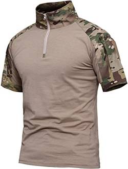 Memoryee Herren Military Tactical Army Combat Kurzarmhemd Slim Fit Camo T-Shirt mit 1/4 Reißverschluss und Taschen/CP Camouflage/L von Memoryee