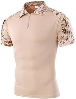 Memoryee Herren Military Tactical Army Combat Kurzarmhemd Slim Fit Camo T-Shirt mit 1/4 Reißverschluss und Taschen/Desert Digital/S von Memoryee