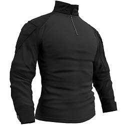 Memoryee Herren Military Tactical Army Combat Langarmhemd Slim Fit T-Shirt mit 1/4 Reißverschluss und Taschen/Black/L von Memoryee