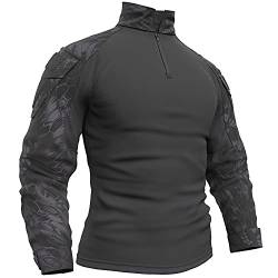 Memoryee Herren Military Tactical Army Combat Langarmhemd Slim Fit T-Shirt mit 1/4 Reißverschluss und Taschen/Black Python/M von Memoryee