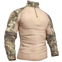 Memoryee Herren Military Tactical Army Combat Langarmhemd Slim Fit T-Shirt mit 1/4 Reißverschluss und Taschen/CP/XL von Memoryee