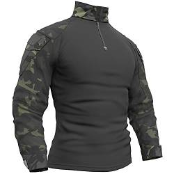 Memoryee Herren Military Tactical Army Combat Langarmhemd Slim Fit T-Shirt mit 1/4 Reißverschluss und Taschen/Dark Night/L von Memoryee
