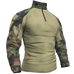 Memoryee Herren Military Tactical Army Combat Langarmhemd Slim Fit T-Shirt mit 1/4 Reißverschluss und Taschen/Jungle/M von Memoryee