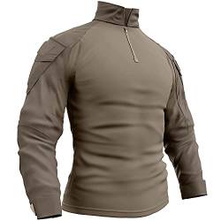 Memoryee Herren Military Tactical Army Combat Langarmhemd Slim Fit T-Shirt mit 1/4 Reißverschluss und Taschen/Khaki/L von Memoryee