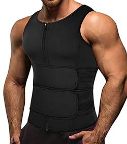 Memoryee Herren Neopren Sauna Weste Body Shaperwear Schwitzweste Taille Trainer Fitness Korsett Reißverschluss Tank Top/Black(Double Belt)/3XL von Memoryee