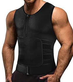 Memoryee Herren Neopren Sauna Weste Body Shaperwear Schwitzweste Taille Trainer Fitness Korsett Reißverschluss Tank Top/Black(Single Belt)/L von Memoryee