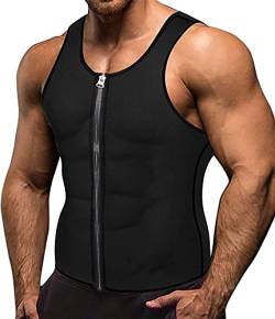 Memoryee Herren Neopren Sauna Weste Body Shaperwear Schwitzweste Taille Trainer Fitness Korsett Reißverschluss Tank Top/Black (Zipper - Inner Blue)/M von Memoryee