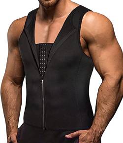 Memoryee Herren Neopren Sauna Weste Body Shaperwear Schwitzweste Taille Trainer Fitness Korsett Reißverschluss Tank Top/Double Zipper-Black/3XL von Memoryee